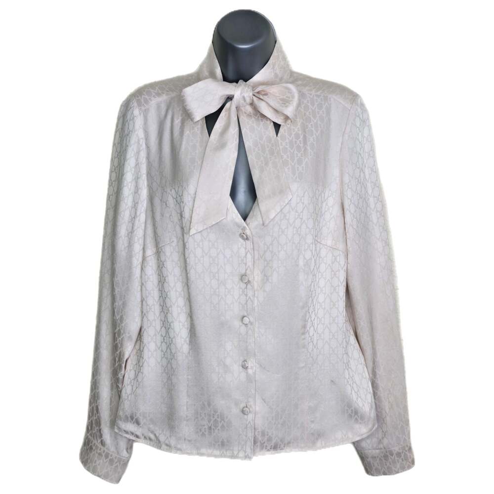 NWT Marciano by Guess Amalia Tie Neck Sand Grain Monogram Blouse Size 10